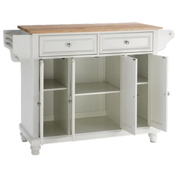 Catania Modern / Contemporary Natural Wood Top Kitchen Island in White