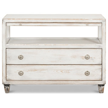 White Hollywood Chest 2 Drawers and Open Shelf
