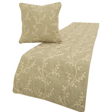 Beige Linen Queen 74"x18" Bed Throws Runner & Pillow Cover - Willow Pearl
