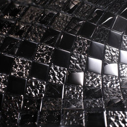 Glossy Black Raindrop Modern Square Glass Mosaic Tiles - Home Accessories & Decor
