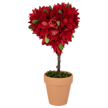 Wooden Mixed Floral Valentine's Day Artificial Potted Topiary 14" Red