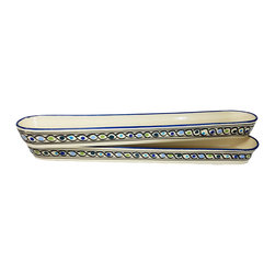Stoneware Olive Boat (Set of 2) &ndash; Aqua Fish, by Le Souk Ceramique - Products