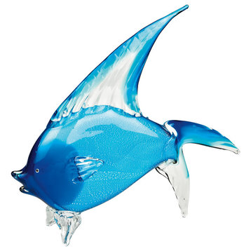 16 Mouth Blown Light Blue Tropical Fish Art Glass