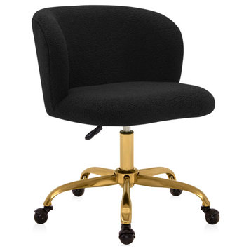 Modern Upholstered Boucle Desk Chair with Swivel Wheels, Gold-Black