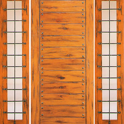 Door with Two Sidelites Exterior Prehung Knotty Alder, Flush - Front Doors