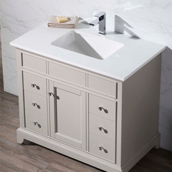 37 inch Transitional Grey Finish Single Bathroom Vanity Quartz Top - Bathroom Vanities And Sink Consoles