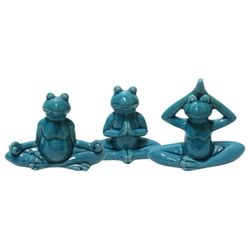 Ceramic Figurines, 3-Piece Set, Gloss Blue