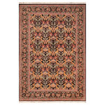 Bareens Designer Rugs - Art Nouveau William Morris Sandi Wool Rug - 6'1'' x 9'5'' - Designed with mesmerizing intricacy and gorgeous color palette, this hand-knotted masterpiece demonstrates the beauty and electrifying thrill of Pak Persian art. These meticulously hand-knotted Pak-Persian rug is made with pure wool and features breathtaking traditional, transitional, and tribal designs in bold luxurious color pallets. Known for their intricate designs these rugs are a reproduction of Persian rugs, made in Pakistan with unique Mughal designs. Made by master weavers using the same Persian texture, design and dying technique, we wanted to produce the most significant manifestation of Persian art, life, and culture. This rug is most famous for its exceptional quality, incredible designs, patterns, and vibrant rich color. Pak-Persian rugs made with Persian weave with high knot counts, which enables the high intricacy and detail found in the patterns are also referred to as "State of art", each color adds a rich beautiful detail in the artwork of this rug. The design, color, and beautiful chromatic composition with a vibrant sheen with intricate designs, exude beauty, elegance, and quality make this rug a masterpiece of its own.