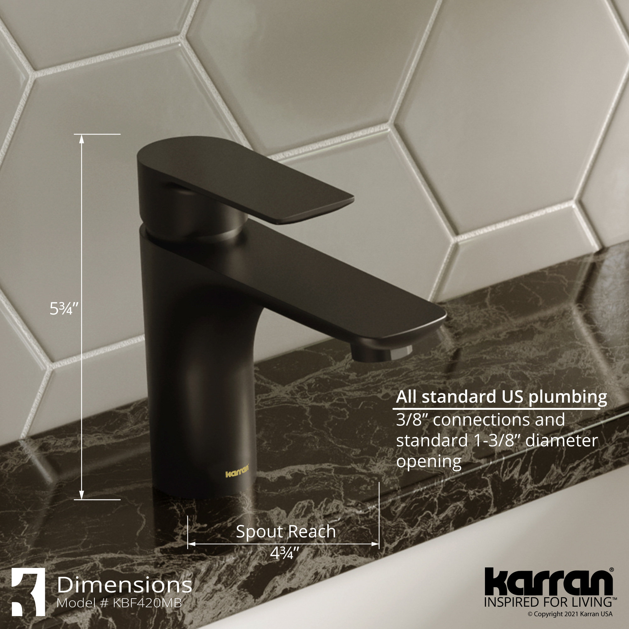 Karran KBF420 1-Hole 1-Handle Basin Faucet With Pop-up Drain, Matte Black