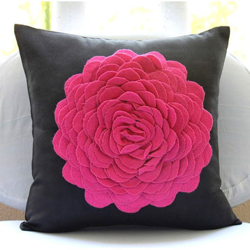 Hot Pink Rose, 18"x18" Faux Suede Fabric Pink Throw Pillows Cover for Couch