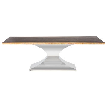 Aimon Dining Table Seared Oak Top Polished Stainless 96"