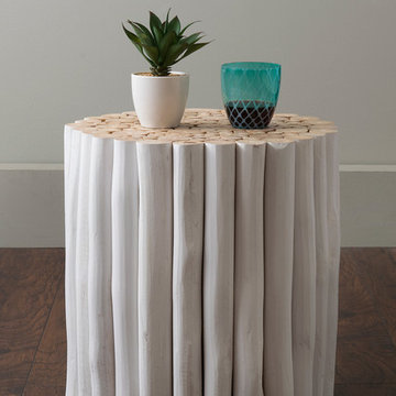 East At Main's Stanley White Round Teakwood Stool