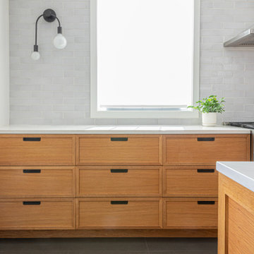 White Thin Brick Backsplash for Modern Kitchen