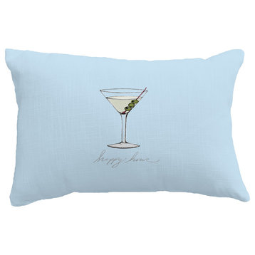 Martini Glass Happy Hour Geometric Print Pillow, Pale Blue, 14"x20"
