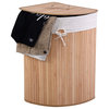 Costway Corner Bamboo Hamper Laundry Basket Washing Cloth Storage Bag Natural
