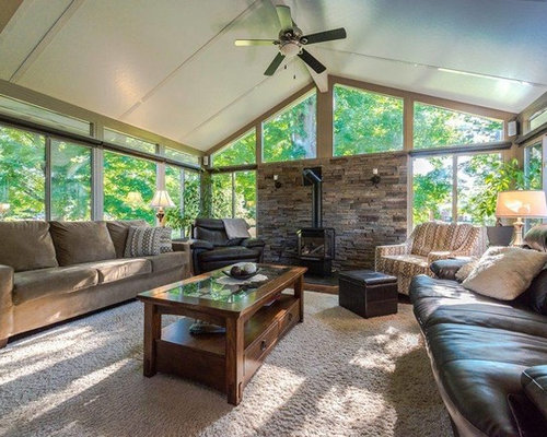 Wintergarten mit Kaminofen und Teppichboden Ideen, Design & Bilder | Houzz