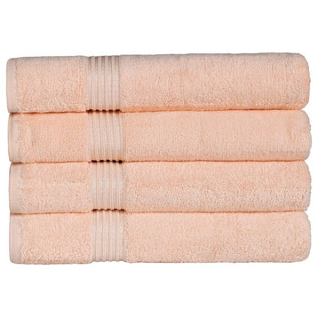 4 Piece Egyptian Cotton Solid Bathroom Bath Towel Set, Peach