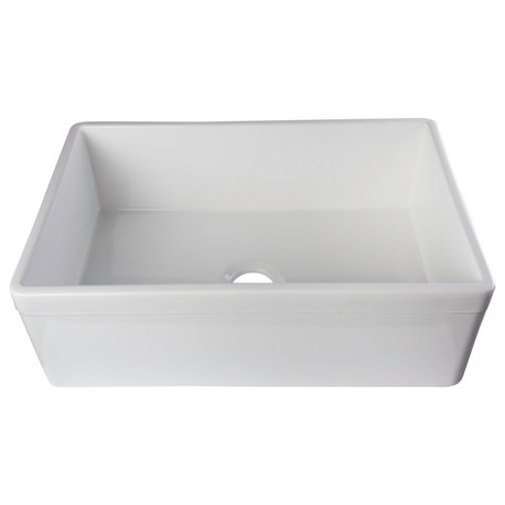 White 30" Decorative Lip Single Bowl Fireclay Farmhouse Kitchen Sink