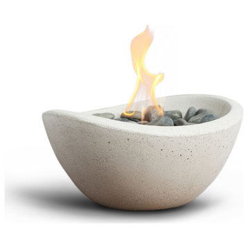 Wave Tabletop Fire Bowl With Can of Pure Gel Fuel, Stonecast White