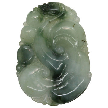 Natural Jade Flying Dragon Spiral On Luyi Wave And Longevity Peach Pendant