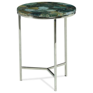 Bowery Hill Foster Round Agate Top and Nickel Base Chairside Table in Green