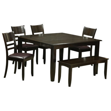 6-Piece Dining Set With Bench, Table With Leaf and 4 Dinette Chair Plus