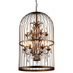 HomeRoots Furniture - HomeRoots Rinee III Cage Chandelier - The exquisite chandelier features a handsome antique bronze bird cage frame around its stunning array of crystals and lights, which creates a distinctly traditional charm wherever the light fixture hangs. Install this chandelier in a room with a tall, spacious ceiling, such as a large stairway or entryway, and the fixture is sure to add a classic regal touch to the area. Bulb Maximum Wattage 27 watts and Blub not Included.