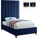 Meridian Furniture - Via Velvet Upholstered Bed, Navy, Twin - Take the look of your bedroom to new decorative heights with this ultra-modern Via upholstered twin bed. Rich navy velvet upholstery gives this bed a true upscale feel and epitomizes fine living while channel tufting along the headboard keeps the padded material inside plump and it also cradles your body while you sit up in bed to watch TV or read. Metal legs bring this platform bed up off the floor, allowing clearance below for cleaning and adding to its svelte contemporary profile.