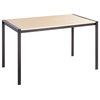Fuji Contemporary Dining Table, Black Metal With Natural Wood Top