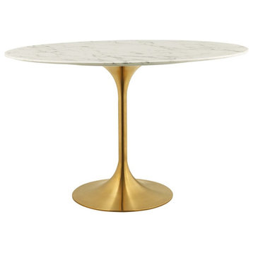 Modway Lippa 48" Oval Artificial Marble Dining Table, Gold/WH -EEI-3216-GLD-WHI