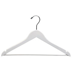 Large Natural Wood Suit Hanger  Notched, Chrome Hook & Pants Bar