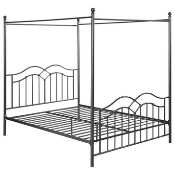 Simona Traditional Iron Canopy Queen Bed Frame, Charcoal Gray