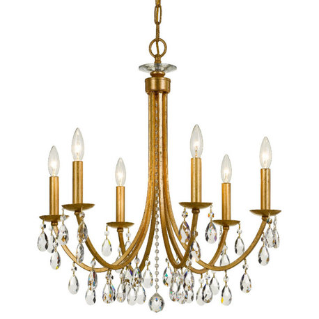 Bridgehampton 6 Light Chandelier, Antique Gold, Clear Swarovski Strass