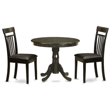 3-Piece Kitchen Table and 2 Chairs for Dining Room Cappuccino Faux Leather
