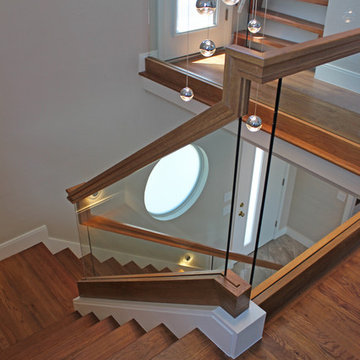 Contemporary White Oak Handrail & Tempered Glass Balustrade