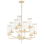 Maxim Lighting - Maxim Lighting Crosby 9-Light Chandelier, Satin Brass/Clear Ribbed - Simple, yet stylish, this minimal chandelier comes in your choice of Satin Brass or Matte Black bringing contemporary appeal. Clear Ribbed glass shades are fitted with rings in a coordinating color to complete the look.