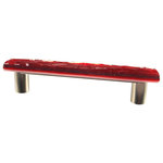Glass Storm Studios - Ruby Handmade Glass, Long Pull - Textured, layered and glittering ruby glass. All our products are handmade to order.  Important: Do not use an electric drill or electric screwdriver.