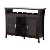 Espresso Wood Wine Rack Console Table With Glass Storage Doors