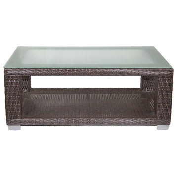 Miami Outdoor Coffee Table With Tempered Glass Top, Signature Espresso Brown