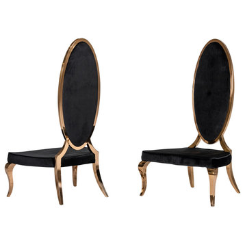 Modrest Mills Modern Black Velvet Rosegold Dining Chair, Set of 2