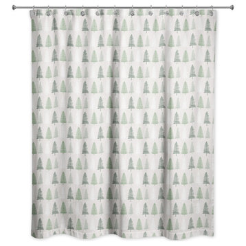 Neutral Green Tree Pattern 71x74 Shower Curtain