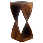Kammika Import Export Co., Ltd (Thailand) - Haussmann Original Wood Twist Stool 12 X 12 X 26 In High Walnut Oil - Need a unique functional one of a kind accent table that doubles as a bar stool?