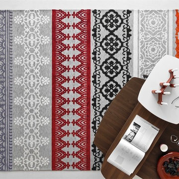 Nadira Henna Design Area Rug - Grey, Orange, Brick Red, Blue, White