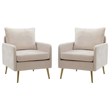29.5" Wooden Upholstered Accent Chair, Set of 2, Ivory