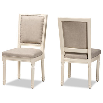 Gray Fabric Upholstered and White Finished Wood Dining Chairs, Set of 2
