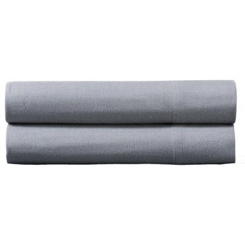 Heavyweight Cotton Flannel Pillowcase Set, Gray, King Pillowcases Pair