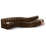 Meridian Furniture - Arc Velvet Upholstered 7-Pc. S-Shaped Modular Sectional, Brown - Give your living room or den the perfect blend of style and versatility with this Arc velvet fabric curved modular Sectional. Part of the Arc modular furniture collection, this Sectional comes upholstered in rich brown velvet fabric and features deep channel tufting that adds a touch of luxury while enhancing comfort and support. A seamless combination of form and function, this chair can be used with other Arc pieces to create a myriad of configurations in your well-curated room.