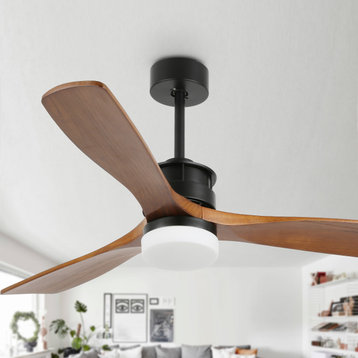 52" Wood Reversible Ceiling Fan with Light and Remote Control and LED Light, Black, 52