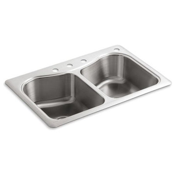 Kohler Staccato 33" X 22" X 8-5/16" Double-Equal Bowl Kitchen Sink w/ 4 Holes