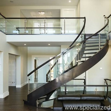 Open Rise Maple with Curved Clamped Glass Railing
